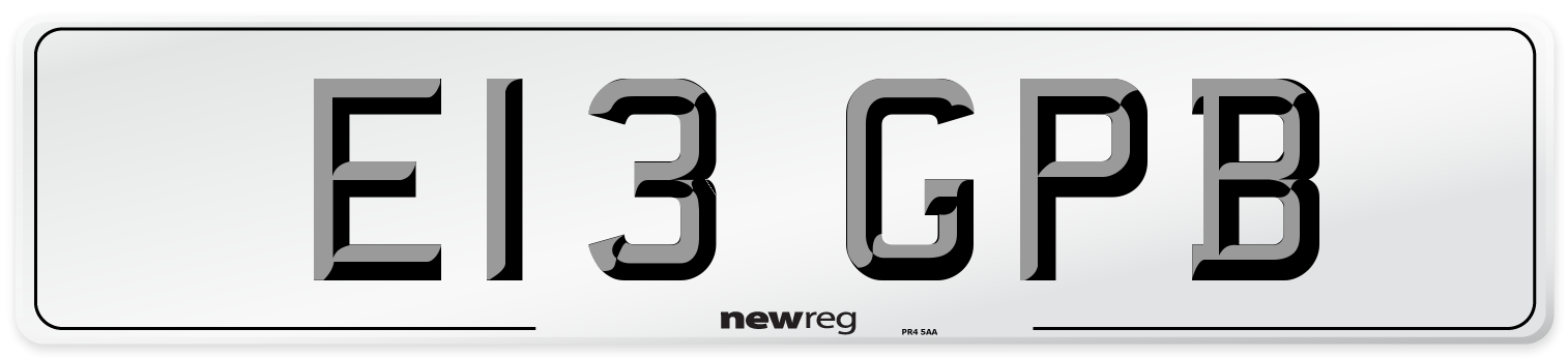 E13 GPB Number Plate from New Reg